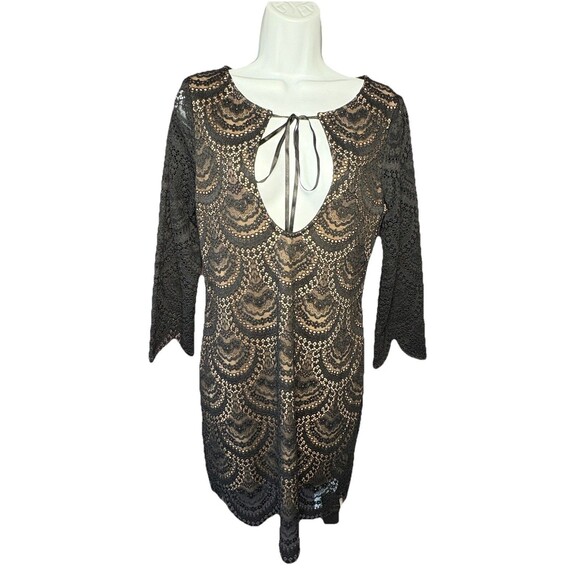 For Love & Lemons Rosalita Black Scalloped Lace Keyhole Mini Dress Size Medium - Picture 2 of 7